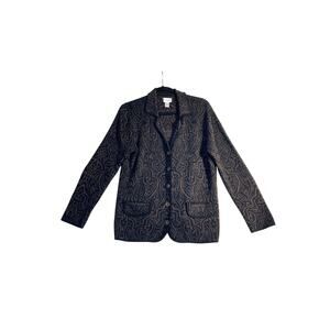 Chico's 1  silk/cotton brown/black jacquard button-up office dressy holiday